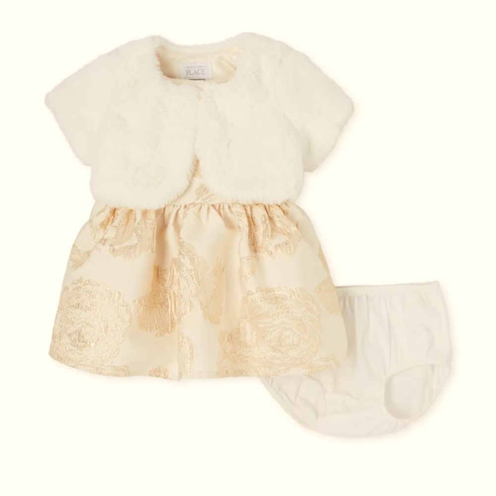 The Children's Place Cream and Gold Dress Set